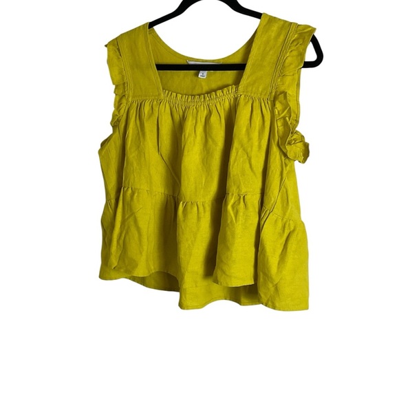 Calligraphie Yellow Sleeveless Ruffle Top linen blend size small - Picture 1 of 8